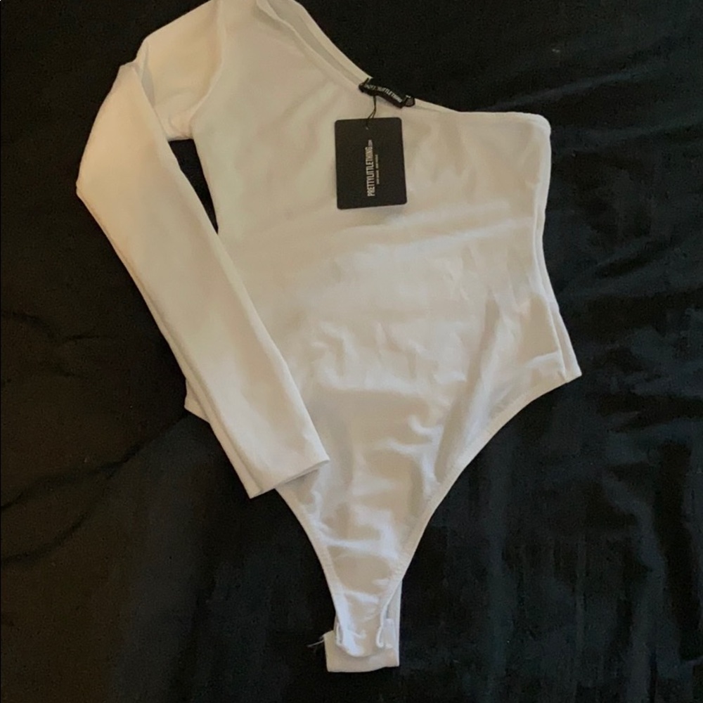PLT white one shoulder thing body suit